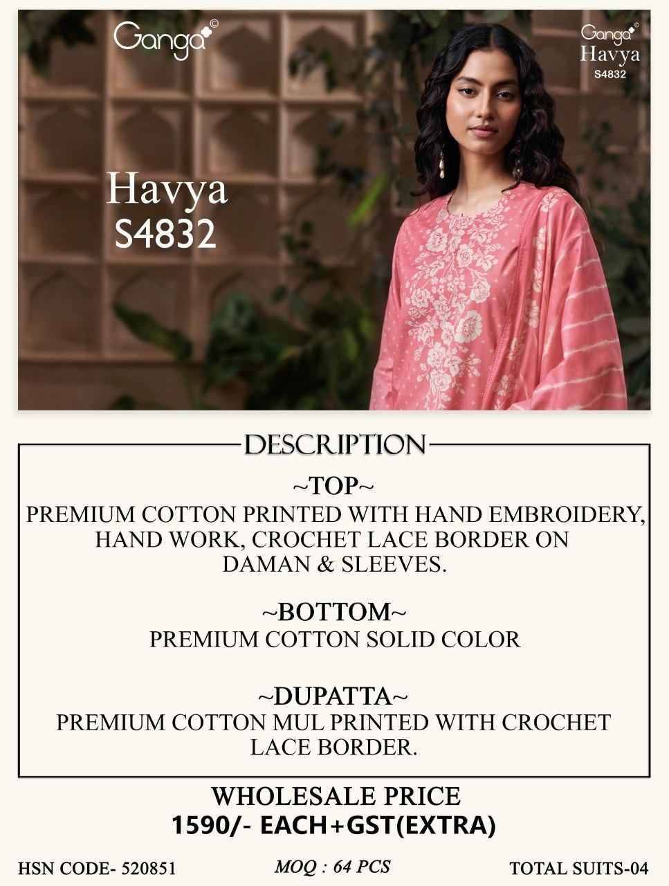 HAVYA 4832 Series By Ganga Fashion Beautiful Festive Suits Stylish Colorful Fancy Casual Wear & Ethnic Wear PREMIUM COTTON Dresses At Wholesale Price